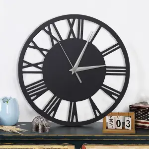 Grey Large Wall Clocks Roman Numeral Kitchen Battery Operated for Home 300mm