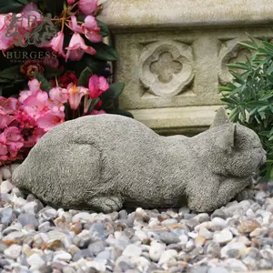 Napping Cat Stone Statue Outdoor Garden Ornament Kitten Decoration British Pet