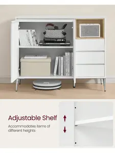 VASAGLE Sideboard, Storage Cabinet, With Doors And Height Adjustable Shelf, 3 Drawers,  For Living Room, Kitchen, Cloud White