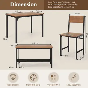 Costway 4-Piece Dining Table & Chair Bench Set Industrial Gathering Table Kitchen Set