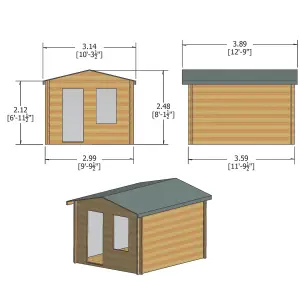 Shire Bucknells 10x12 ft Toughened glass & 1 window Apex Wooden Cabin with Tile roof - Assembly service included