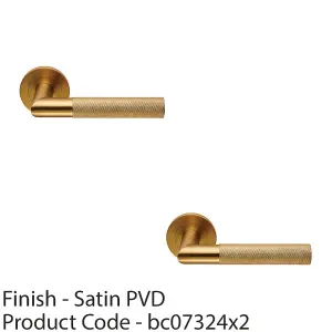 2 PACK - PAIR Knurled Round Bar Door Handle on Round Rose Concealed Fix Satin Brass