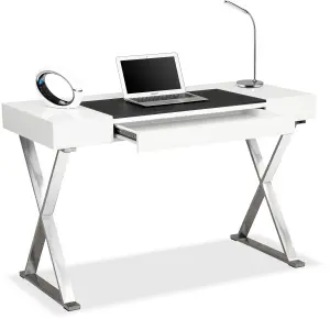 Centurion Supports ADONIS Gloss White and Chrome Ergonomic Home Office Luxury Computer Desk