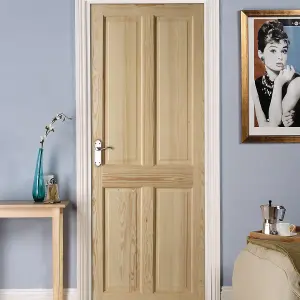 Fortia 4 panel Unglazed Victorian Pine veneer Internal Clear pine Fire door, (H)1981mm (W)838mm (T)44mm