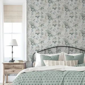 Keeka Floral Blue Cream Wallpaper