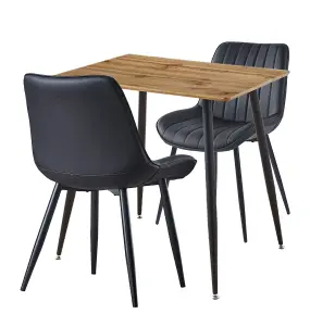 Hallowood Furniture Cullompton Small 80cm Rectangular Dining Table with 2 Black Leather Chairs