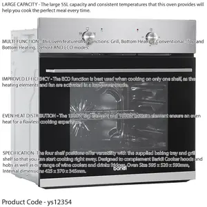 60cm Steel Integrated Electric Oven with Fan and Grill - 55L Capacity