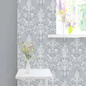 Rasch Amelie Damask Floral Blue White Wallpaper Roll Bedroom Hallway Wall Decor Sample Only