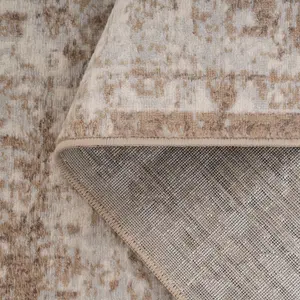 Neutral Beige Bordered Geometric Distressed Runner Rug 60x240cm