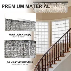 HOMCOM Modern Crystal Ceiling Light Square Chandelier for Home Office Silver