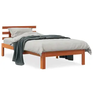 Berkfield Bed Frame with Headboard Wax Brown 90x190 cm Single Solid Wood Pine