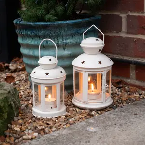 Nicola Spring - Metal Hanging Tealight Lanterns - 2 Sizes - Cream - Pack of 2