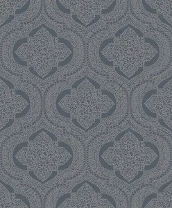 SK Filson Dark Blue Damask Wallpaper