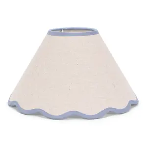 ValueLights Florie Natural Linen Small Tapered Lamp Shade with Scallop Blue Trim