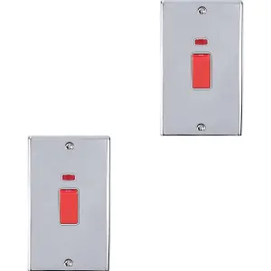 2 PACK 2 Gang Double 45A DP Switch Neon - POLISHED CHROME & GREY Vertical Rocker