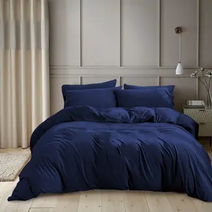 Kiranjot Microfibre 200 TC Reversible Modern & Contemporary Duvet Cover Set With Pillow Cases Navy Blue / Single - 1 Standard Pillowcase