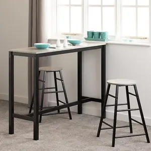 Athens Breakfast Bar Set Concrete Effect with Black Metal Legs