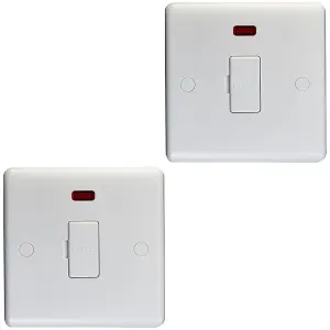 2 PACK 13A Unswitched Fuse Spur & Neon - WHITE Mains Isolation Wall Plate