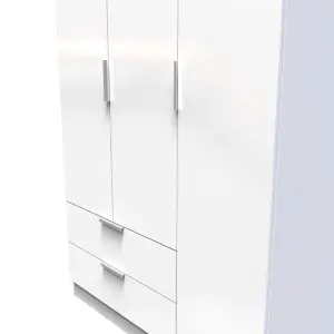 Poole Triple Wardrobe with 2 Drawers in White Gloss (Ready Assembled)