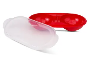 Good2Heat Plus Microwave Cookware Red Plastic Vented 2 Egg Poacher with Transparent Lid