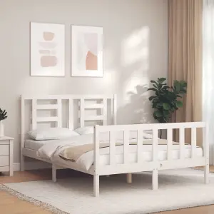 Berkfield Bed Frame with Headboard White Small Double Solid Wood