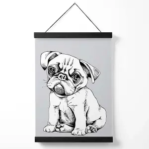 Sketch Pug Dog on Light Grey Medium Poster with Black Hanger