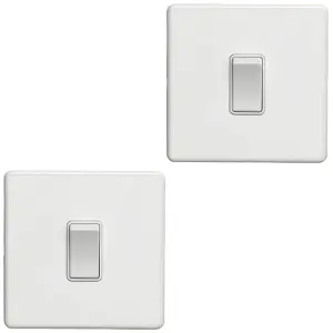 2 PACK 1 Gang 20A Single Light Switch SCREWLESS MATT WHITE 2 Way Slim Rocker