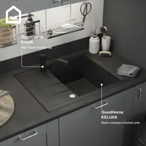 GoodHome Keluak Black Resin 1 Bowl Sink & drainer 500mm x 620mm