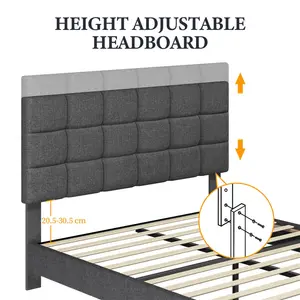 Size Modern Upholstered Bed Frame with Square Tufted Headboard Dark Grey / Double (4'6)