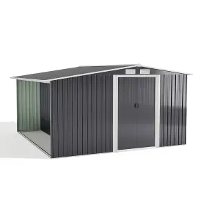 10 x 8 ft Metal Shed Garden Storage Shed Apex Roof Double Door with 9.8 x 2.1 ft Outdoor Log Storage Store,Black