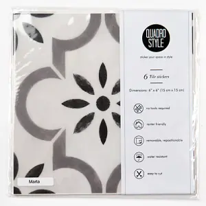 Quadrostyle Marta Wall Tile and Furniture Vinyl Stickers 15cm(L) 15cm(W) pack of 6