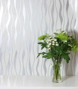 Arthouse Metallic Wave White/Silver Wallpaper