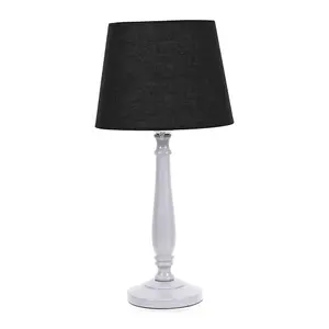 ValueLights Victoria Traditional Grey Wood Candlestick Table Lamp with Black Tapered Shade - LED Bulb Included