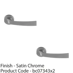 2 PACK - Premium Geometric Slim Door Handle Set - Satin Chrome Designer Lever Round Rose