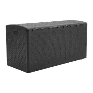 Waterproof Plastic Garden Storage Box Rattan Effect  Large Outdoor Garden Storage Box,Black,375 L