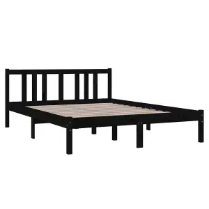 Berkfield Bed Frame Black Solid Wood 135x190 cm Double