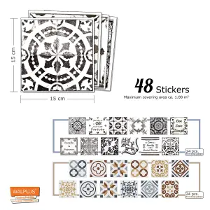 Walplus Brown Vintage Combo Mix Tile Stickers