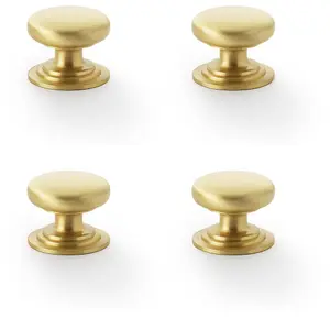 4 PACK - Stepped Round Door Knob - Satin Brass 32mm Classic Kitchen Cabinet Pull Handle