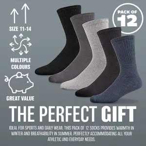 Pack Of 12 Big Foot Cotton Rich Socks Unisex Thick Comfy Cosy Loose On Top 11-14