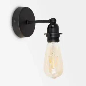 ValueLights Cambourne Industrial Style Satin Black Pipework Single Wall Light