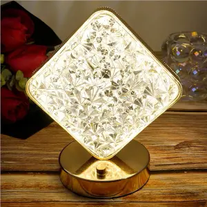 Extrastar Cordless Acrylic Crystal Touch Control Dimmable Rhombus Shaped Night Light USB Rechargeable with 3 Colour Temperature