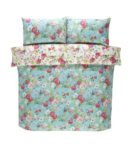 Ashbourne Floral Duvet Cover Set Reversible Duck Egg