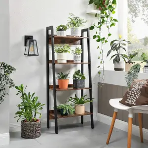 VASAGLE Slim Ladder Shelf, 4-Tier Vertical Bookcase, Shelving Unit, Stylish Storage Unit for Home Office, Rustic Brown & Ink Black