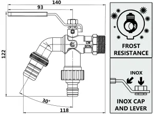 Calido 3/4" Inch BSP Double Outlet Garden Outdoor Tap Ball Valve Faucet Hose Fitting