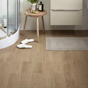 Colours Arrezo Beige Matt Wood effect Textured Porcelain Indoor Wall & floor Tile, Pack of 14, (L)600mm (W)150mm