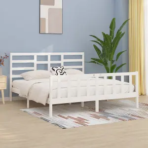 Berkfield Bed Frame White Solid Wood 180x200 cm 6FT Super King