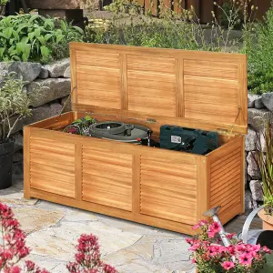 Costway 180L Storage Box Outdoor Patio Deck Wooden Garden Bench for Cushions & Tools