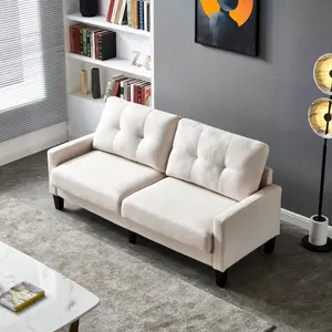 Modern sofa 2 Seater, Beige Comfy Sofa, Fabric Upholstery Padded Sofa with cushions