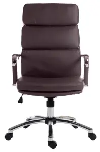 Deco Executive Chair in Brown faux leather with chrome arms and base