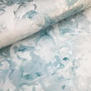 Muriva Teal Marble Metallic effect Embossed Wallpaper